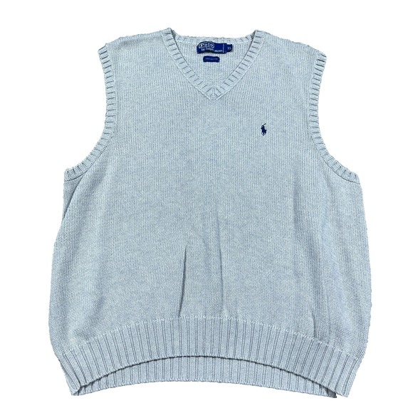 Polo Ralph Lauren Other - Viintage Polo Ralph Lauren Sweater Vest Men XL Gray Blue V Neck Heavy Chunky Rib